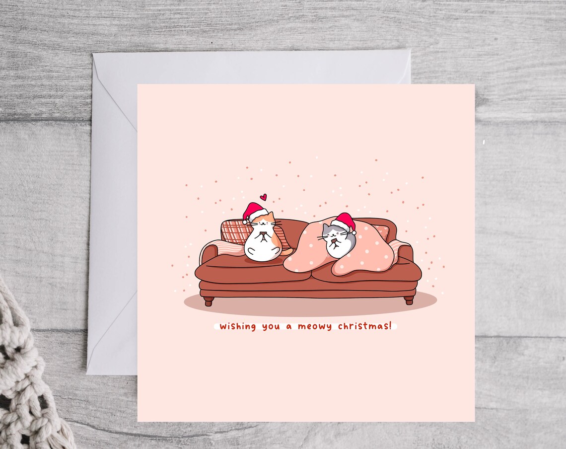 Kawaii Cat Christmas Pun Poster with Cats Lounging on a Couch - Image 2
