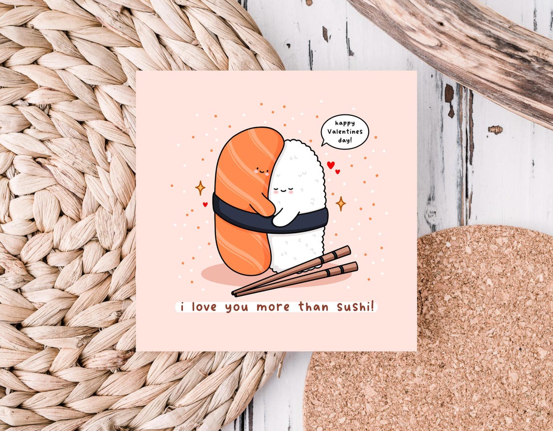 Salmon Nigiri Hug I Love You More Than Sushi Valentines Wall Art - Image 5