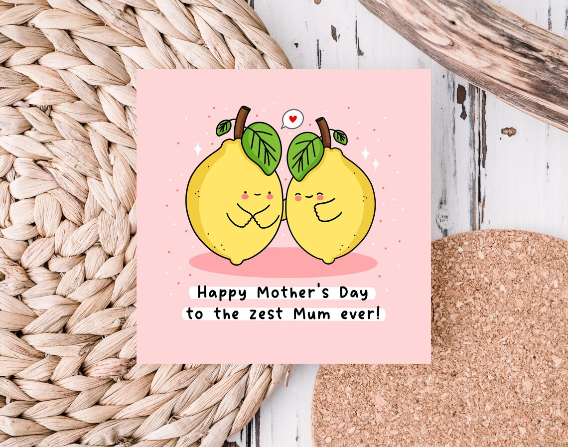 Cute Mothers Day Card Best Mum Ever Punny Card For Mum Kawaii Lemons - Image 5