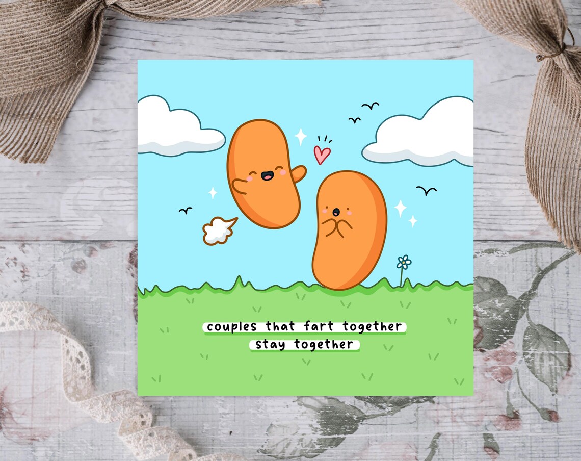 Cheeky Kawaii Bean Couple Fart Together Stay Together Funny Poster - Image 2