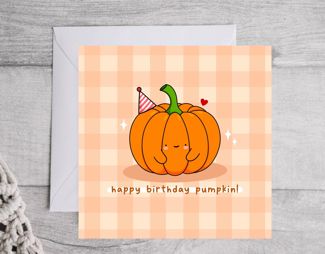 Cute Pumpkin Party Hat Happy Birthday Pun On Gingham Wall Art - Image 4