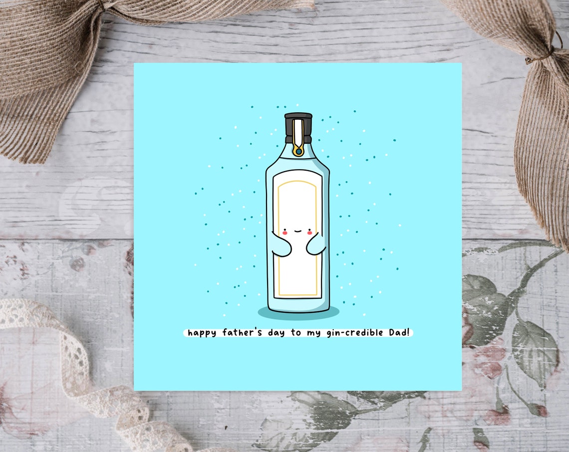 Kawaii Gin Bottle Happy Fathers Day Gin-Credible Dad Pun Wall Art - Image 3