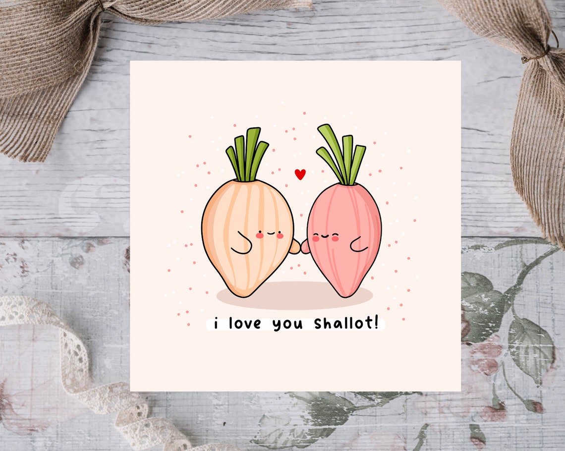 I Love You Shallot Cute Vegetable Onions Pun Illustrated Card Print - Image 3