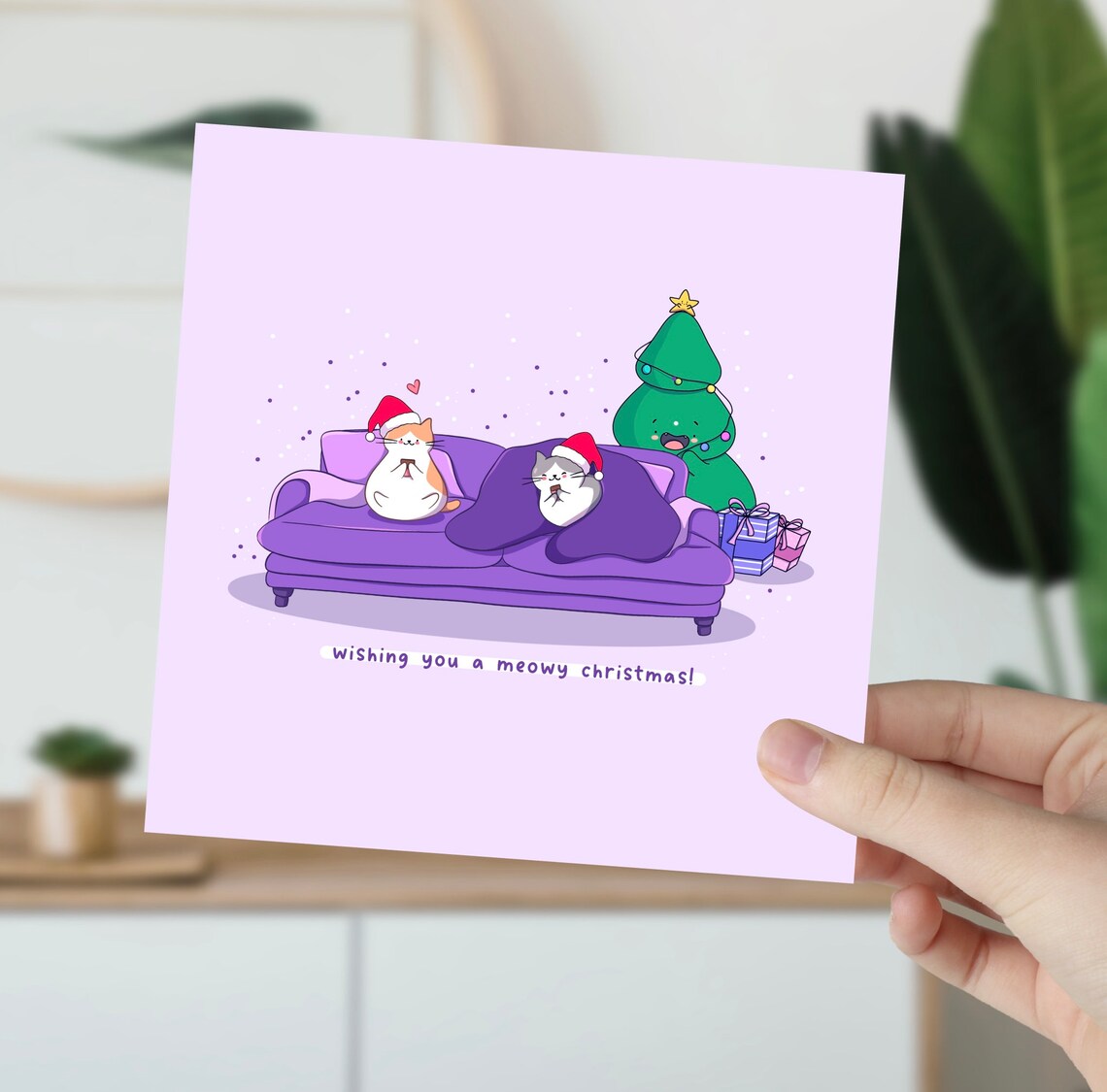 Wishing You a Meowy Christmas Two Cute Cat Holiday Card Poster - Image 5