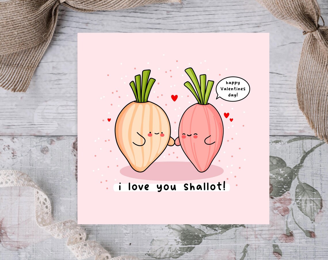 Shallot Pair Holding Hands I Love You Shallot Valentines Wall Art - Image 2