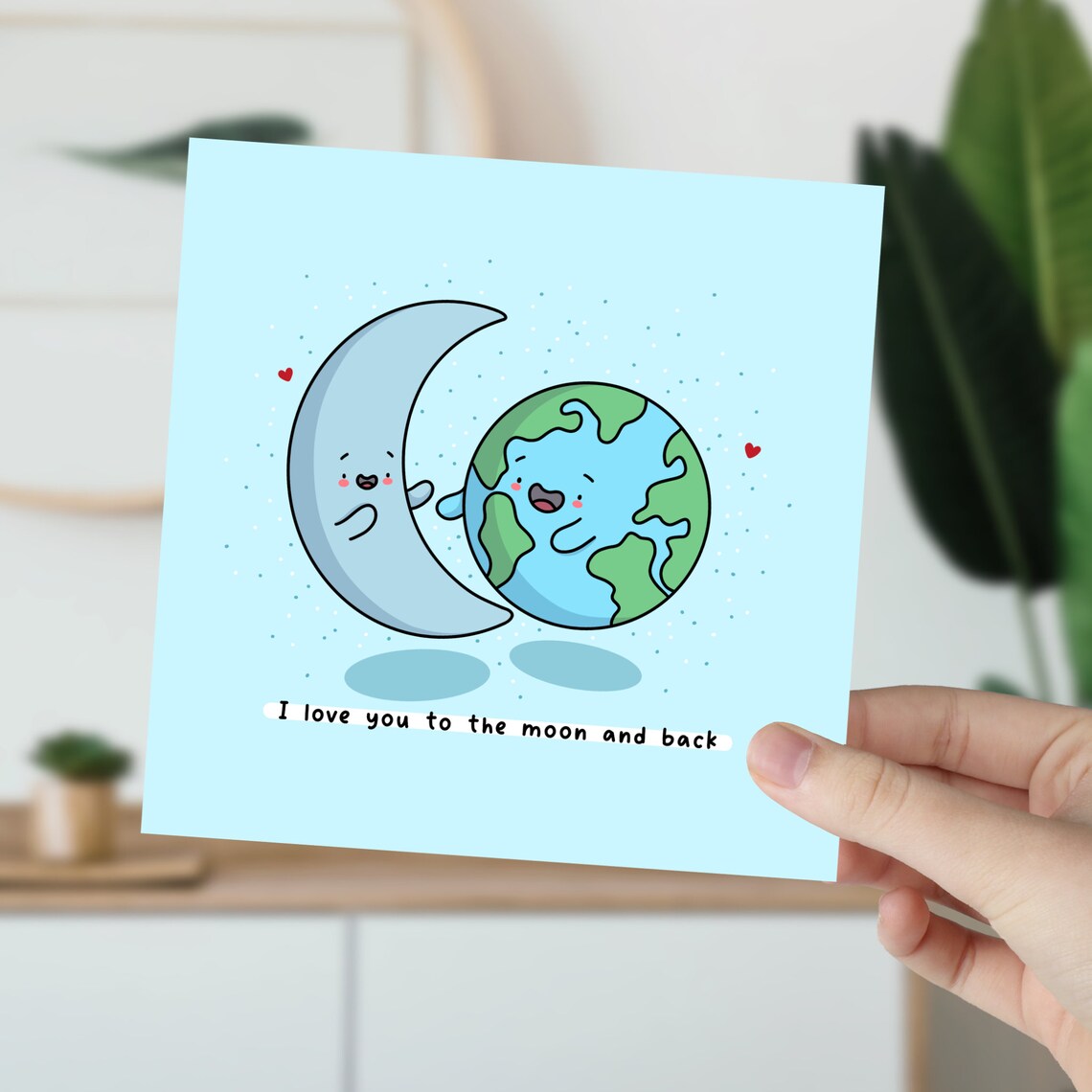 Cute Smiling Moon and Earth I Love You to the Moon Card Print - Image 5
