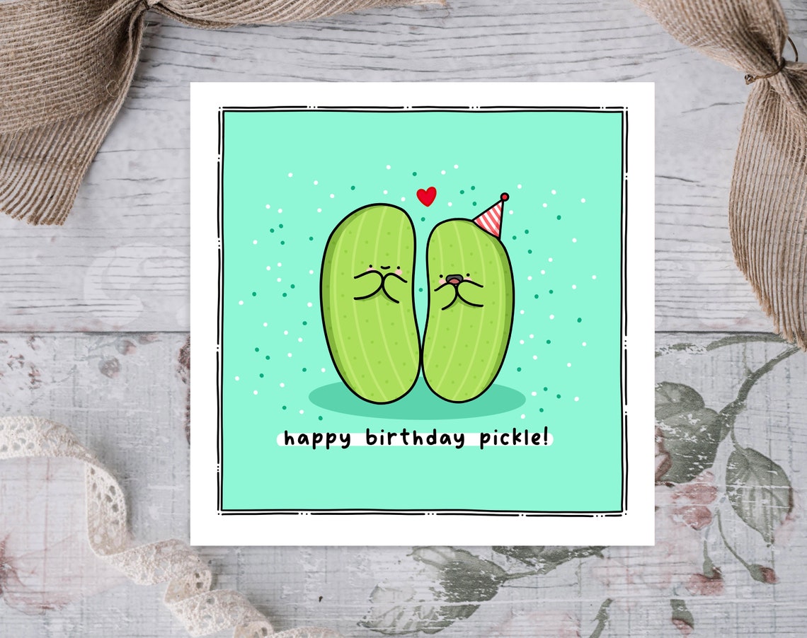 Happy Birthday Pickle Kawaii Pickle Pair Party Hat Birthday Poster - Image 4