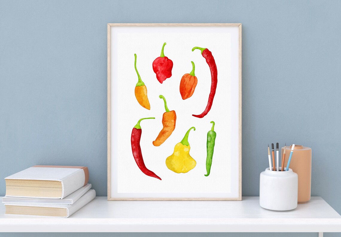 Chili Peppers Art Print Kitchen Wall Art Mexican Vegetables Watercolour Art Jalapeo - Image 4