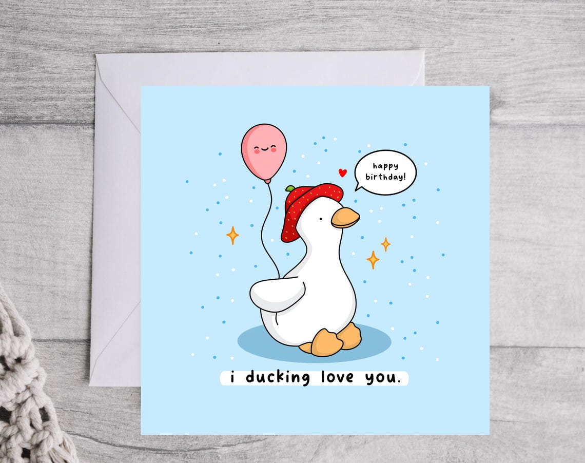 Funny Kawaii Duck Pun I Ducking Love You Happy Birthday Poster - Image 4