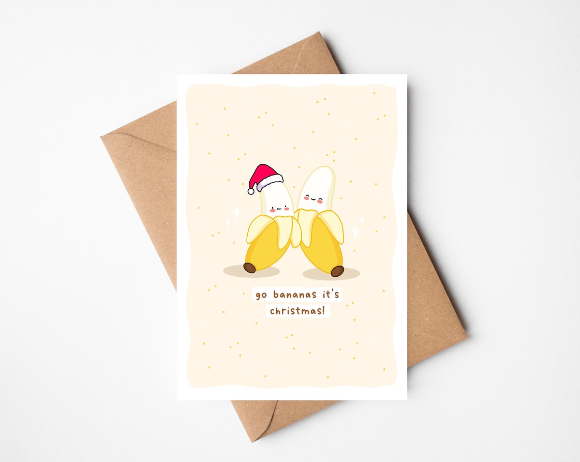 Kawaii Banana Christmas Pun Poster with Santa Hat Go Bananas - Image 2