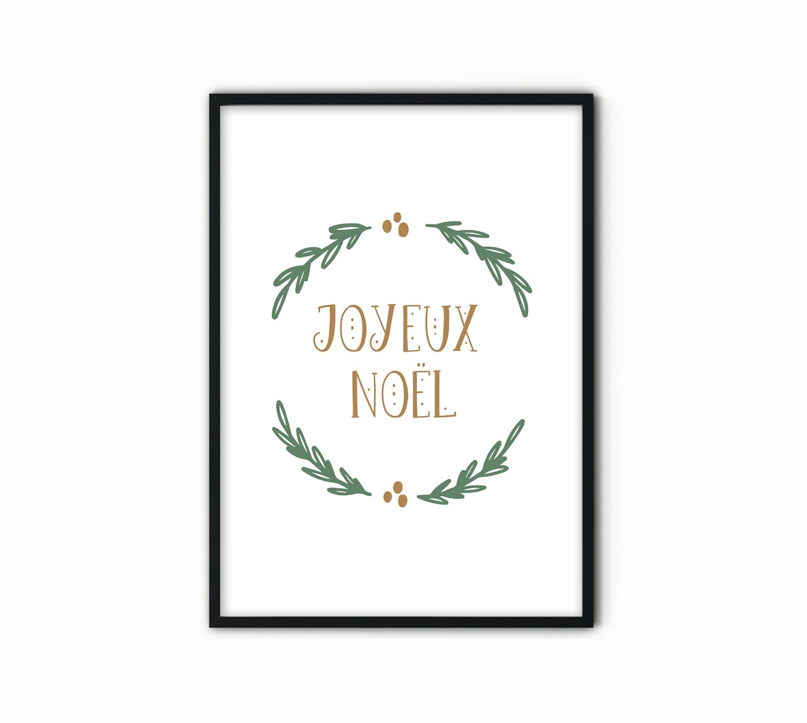 Joyeux Noel Green and Gold Laurel Wreath French Christmas Wall Art - Image 2