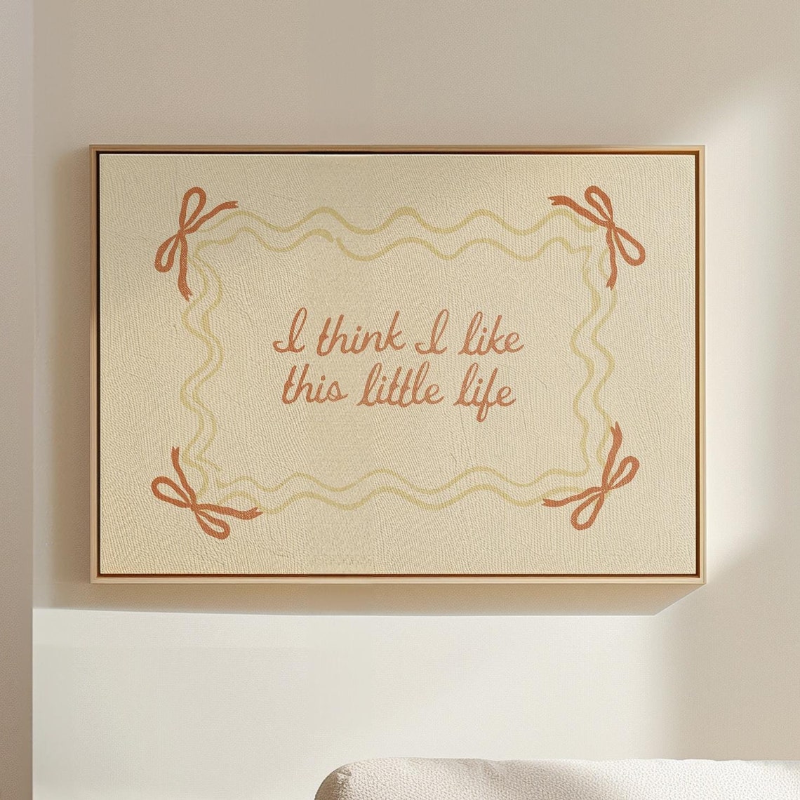 I Think I Like This Little Life Cream Canvas Quote Bow Wall Art