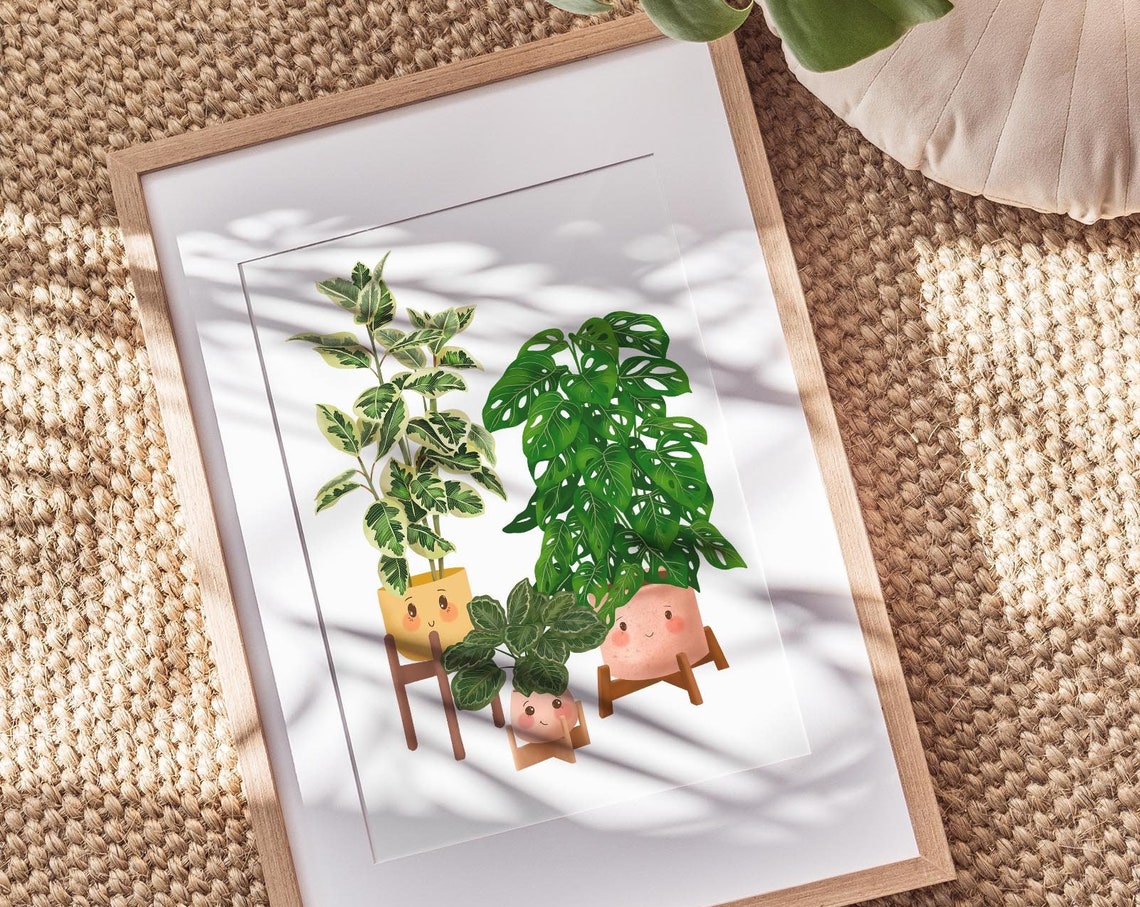 Variegated Rubber Plant Monstera And Calathea Smiling Trio Poster - Image 2