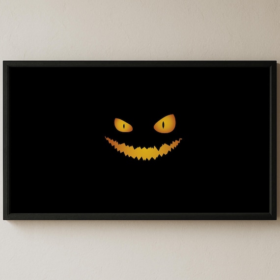 Glowing Jackolantern Face On Black Minimalist Halloween Poster