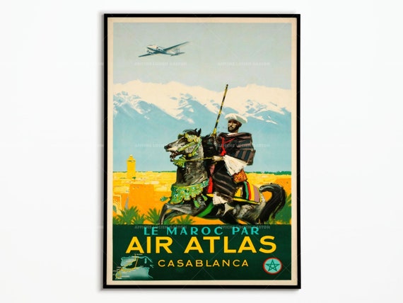 Morocco Air Atlas Vintage Travel Poster, Morocco