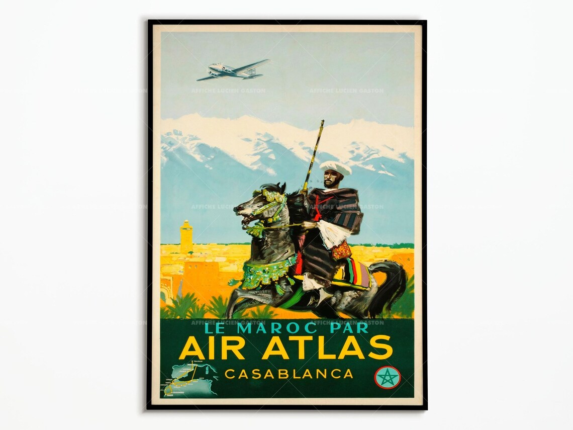 Morocco Air Atlas Vintage Travel Poster, Morocco
