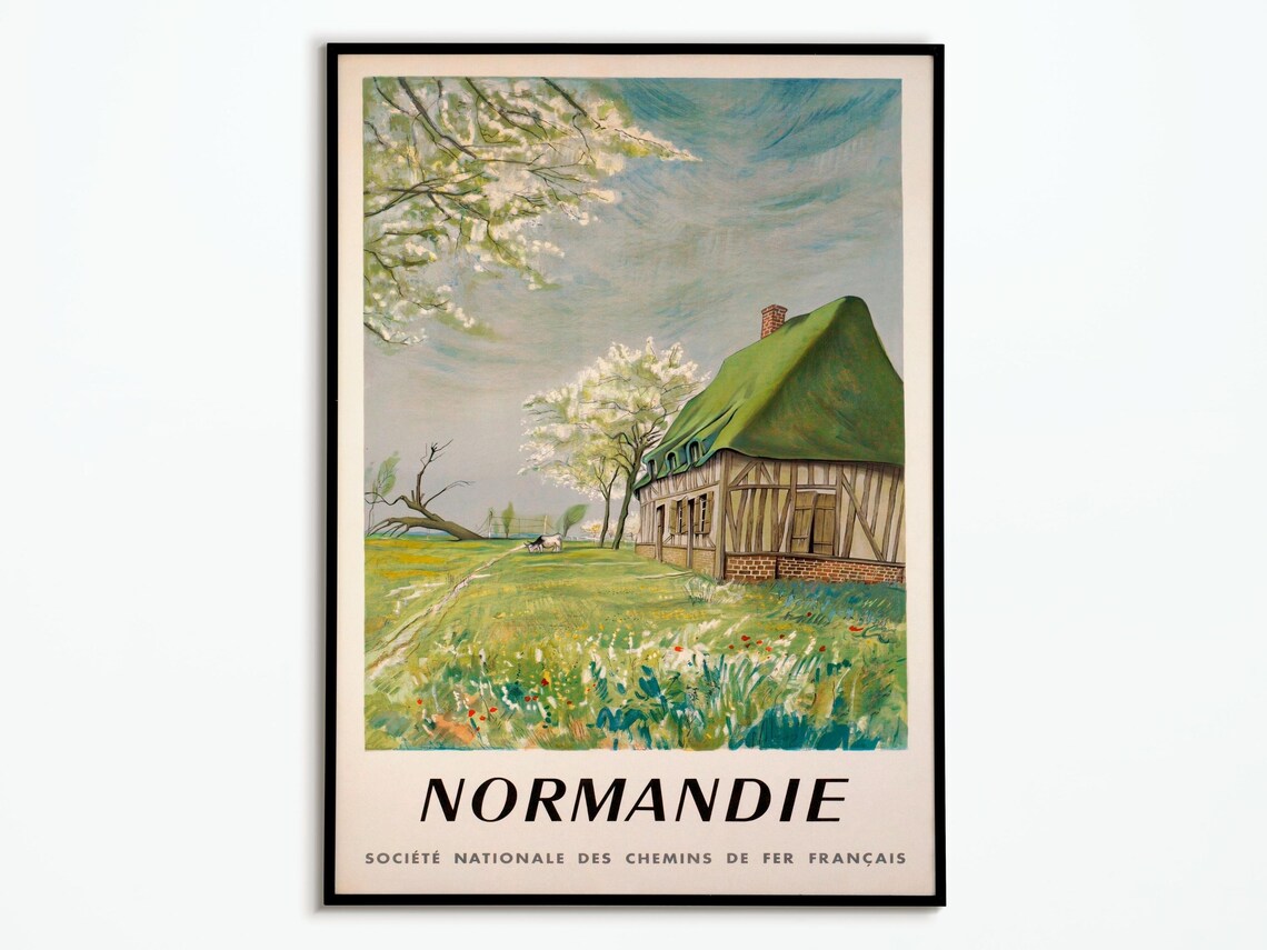 Vintage Normandy France Travel Poster Art Print