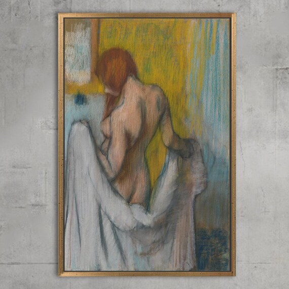 Impressionist Pastel Bather Woman with Towel Vintage Art Poster