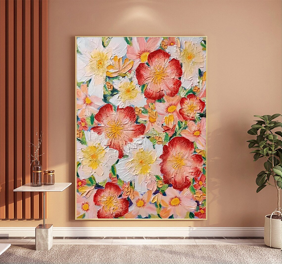 Coral Pink White Blossoms Impasto Floral Oil Painting Poster - Image 2