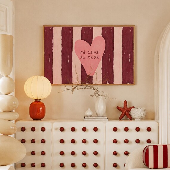 Mi Casa Su Casa Pink Heart Striped Spanish Welcome Home Poster