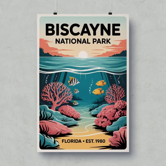 Biscayne National Park Florida Coral Reef Vintage Travel Poster