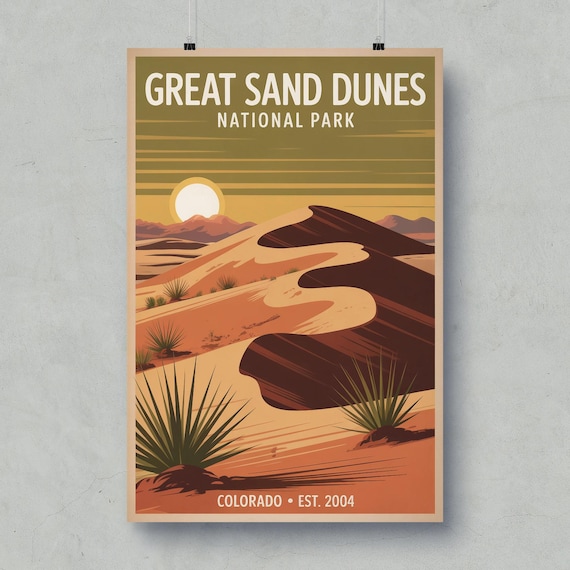 Great Sand Dunes National Park Colorado Vintage Desert Art Poster
