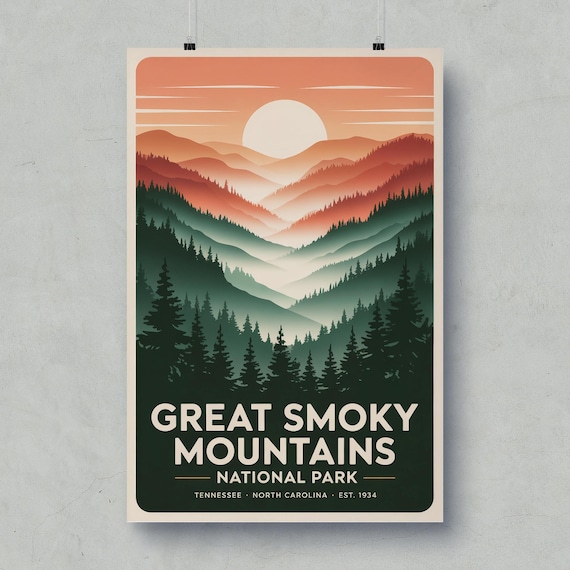 Great Smoky Mountains National Park Retro Sunset Travel Poster