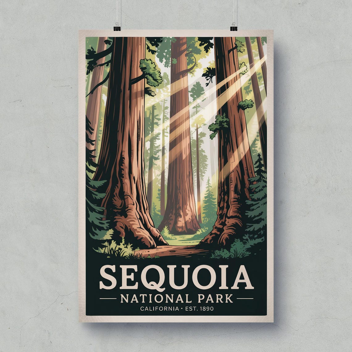 Sequoia National Park California Giant Redwood Trees Vintage Poster