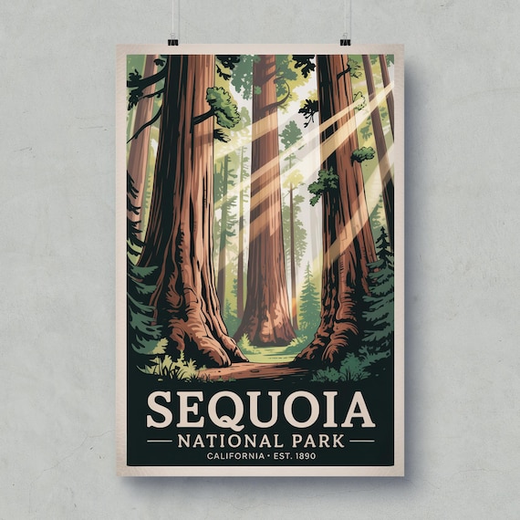 Sequoia National Park California Giant Redwood Trees Vintage Poster