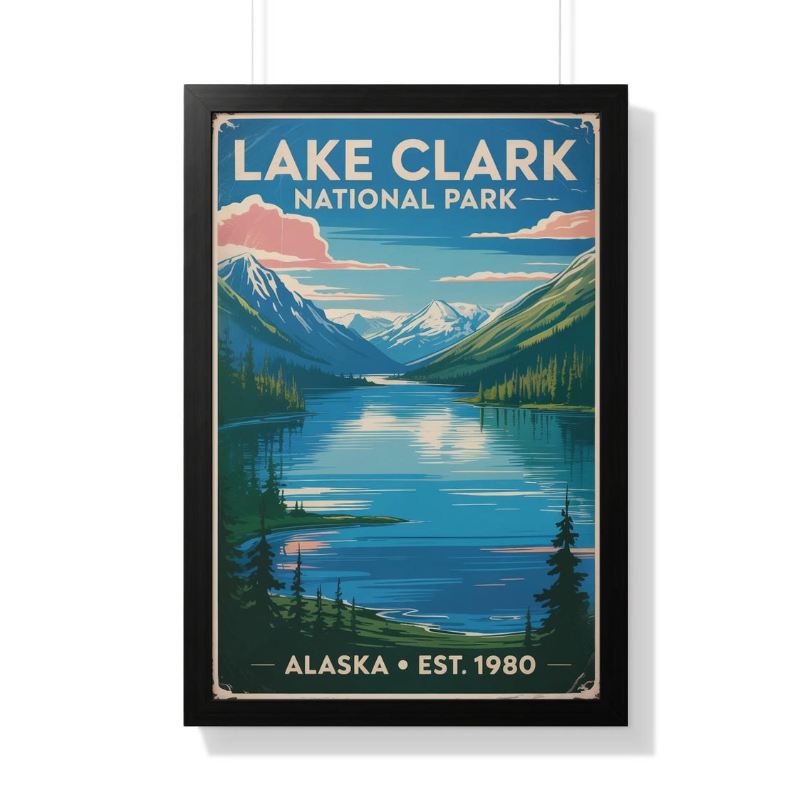 Lake Clark National Park Alaska Mountain Lake Blue Vintage Poster