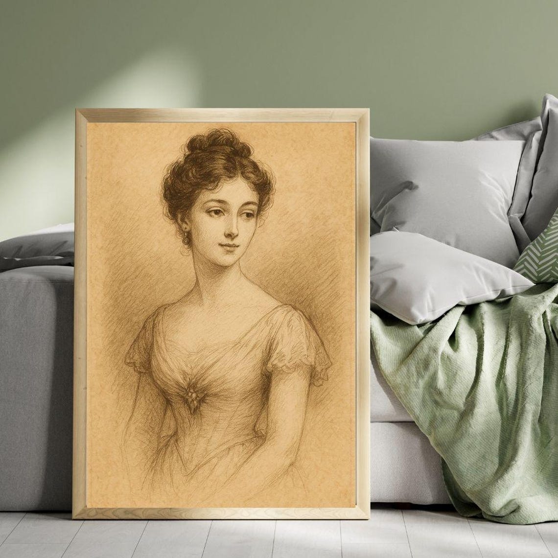 Vintage Woman Portrait Antique Sepia Sketch Classical Drawing Poster