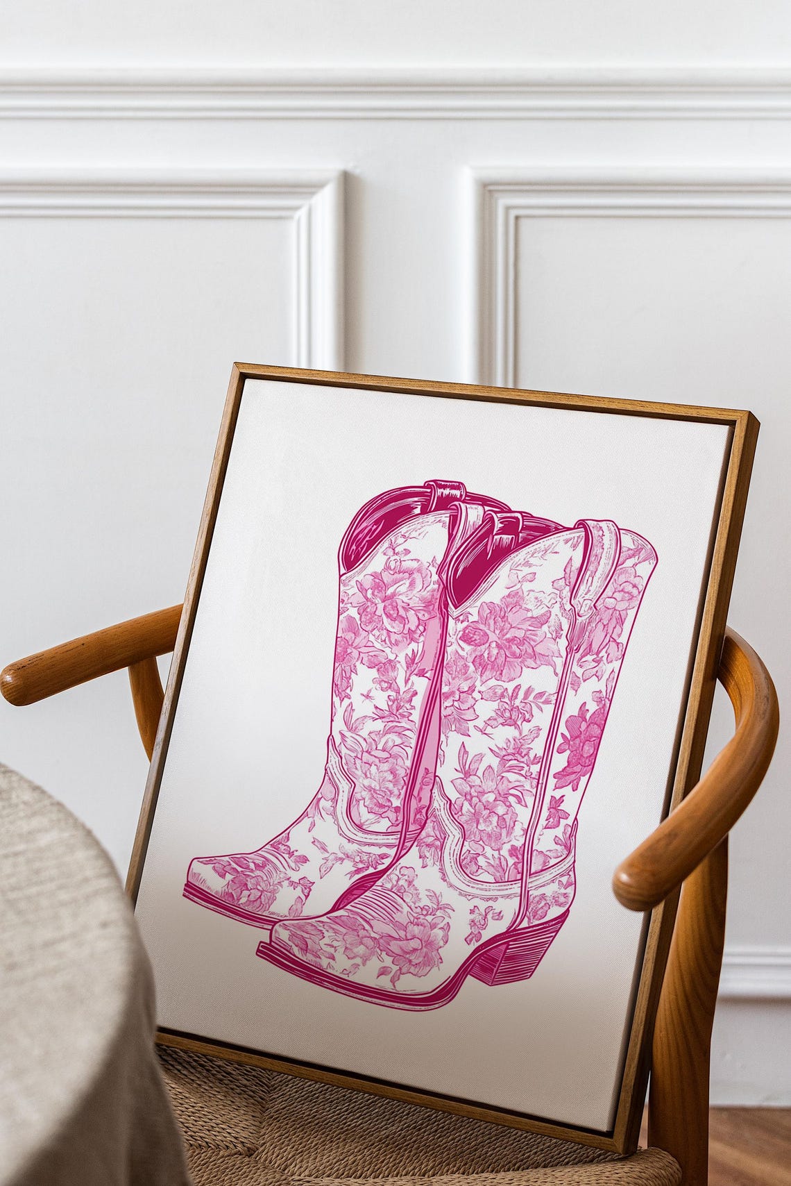 Pink Cowgirl Boots Print Cowgirlboots Wall Art Minimalist Pink Wall Art Poster Vintage Cowgirl Coastal Print Pink Cowboy Boots Print - Image 3