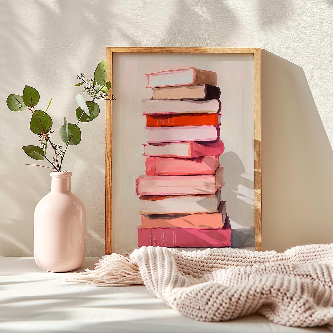 Pink Stacked Books Coquette Watercolor Bookish Girl Room Wall Art - Image 3