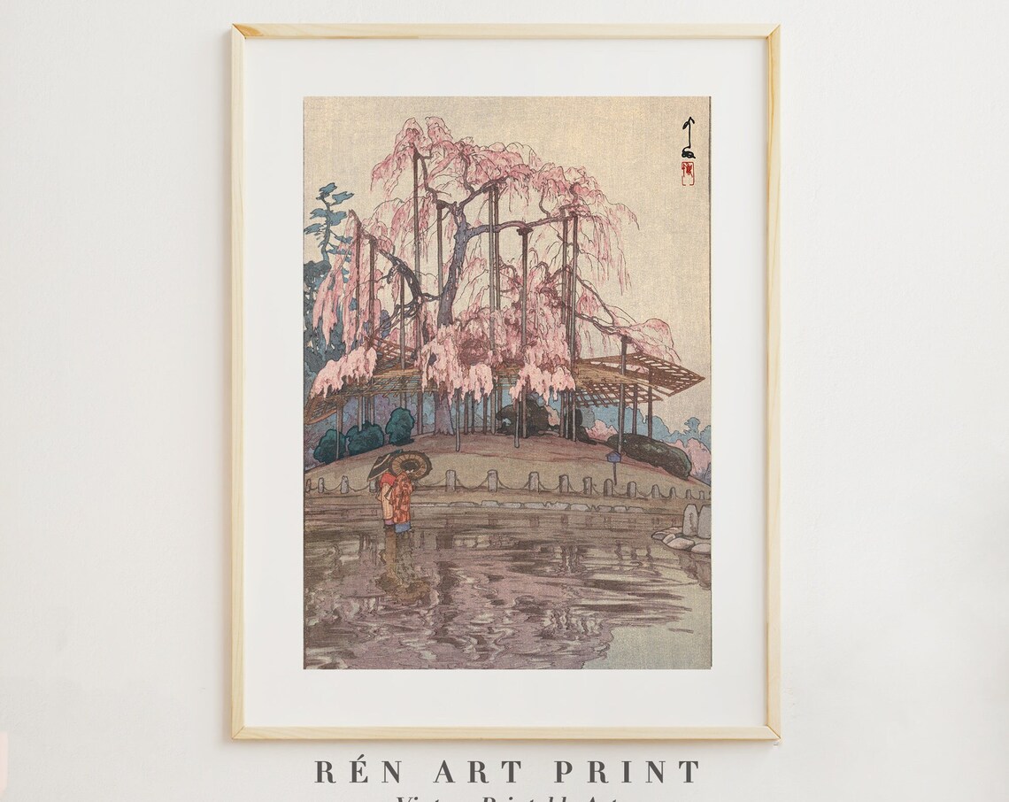 Japanese Cherry Blossom Woodblock Print, Spring Art