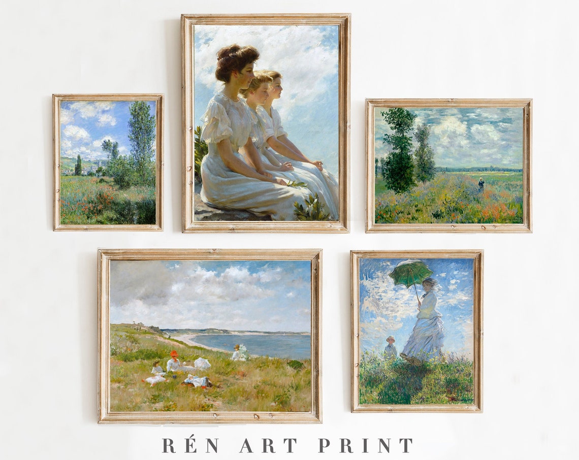 Vintage Gallery Wall Art Spring Gallery Wall Print Set Antique French Gallery Wall Art Landscape Painting Woman Portrait Painting