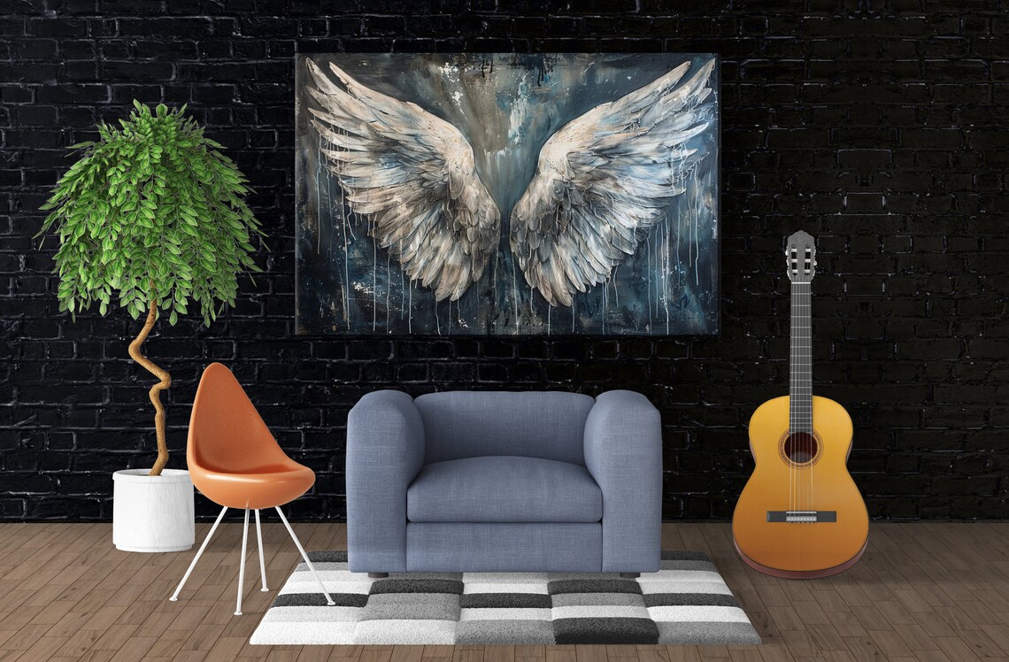 Feathered Angel Wings Spraypaint Style Art Print - Image 3