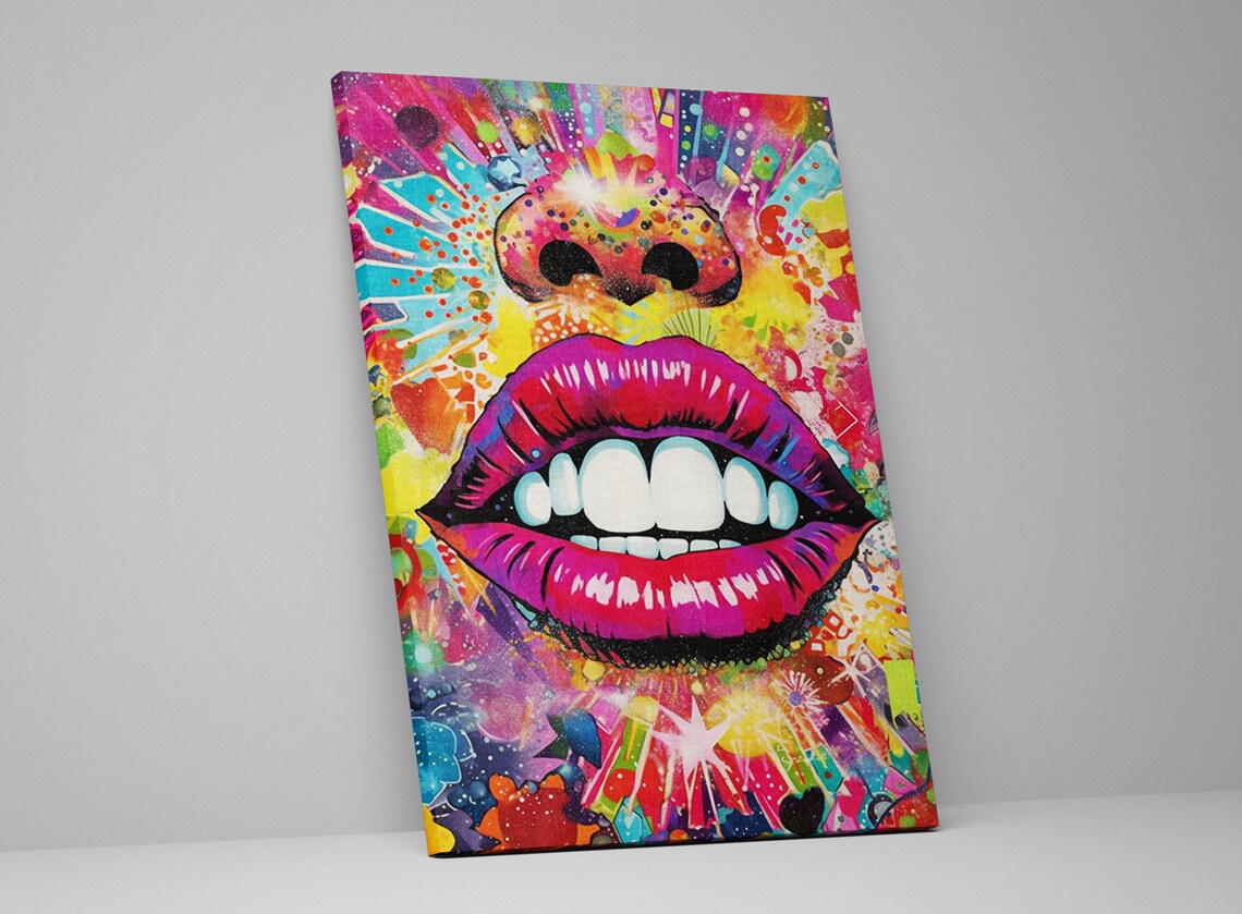 Womans Lips Collage Art Bold Magenta Smiling Pop Art Female Decor Large Wall Art Print - Image 5