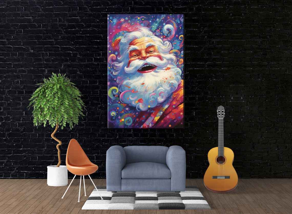 Psychedelic Santa Laughing Face Cosmic Swirl Pop Art Christmas Poster - Image 3
