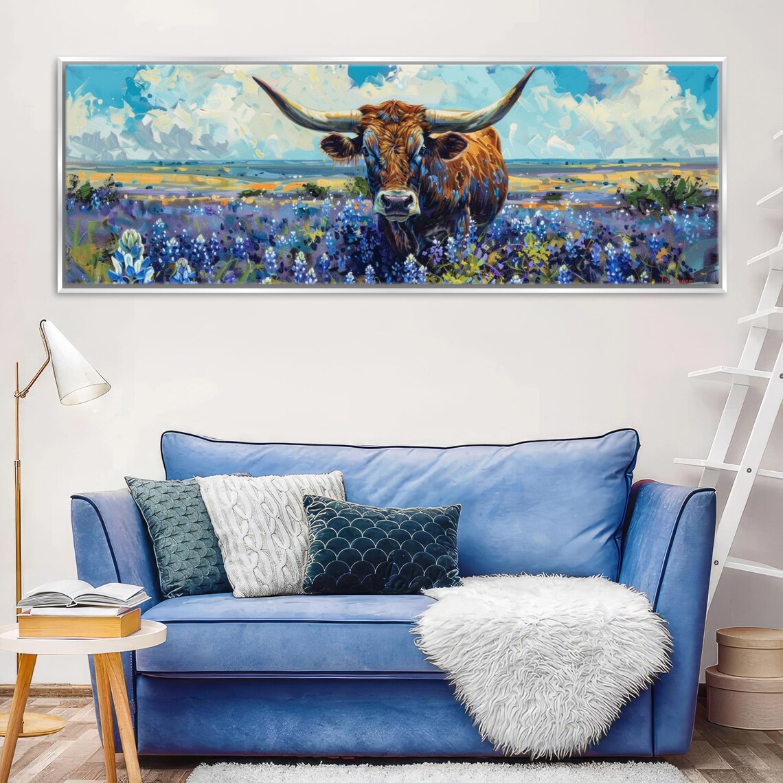 Rustic Texas Longhorn and Bluebonnets Wall Art Print - Image 3