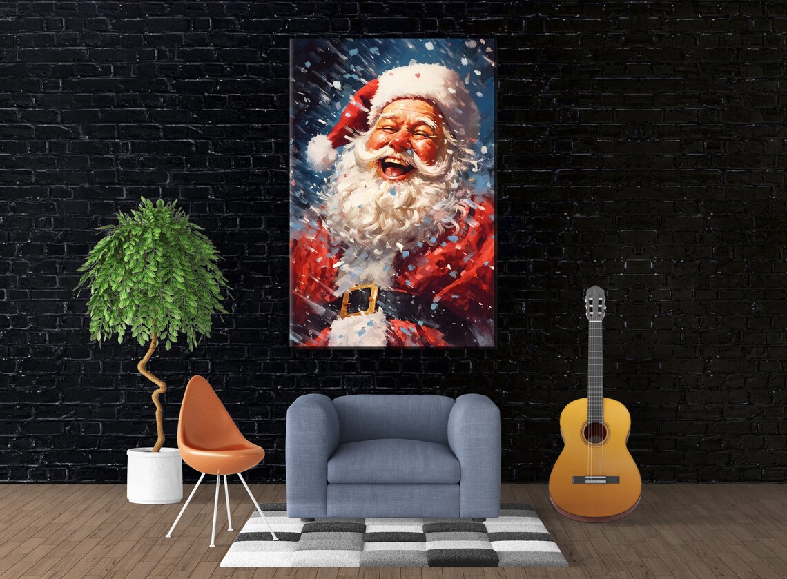 Jolly Laughing Santa Claus Snowfall Night Joyful Christmas Art Print - Image 4