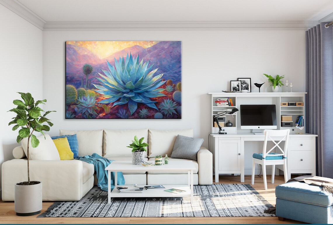 Blue Agave Bliss Desert Inspired Artwork Pastel Painted Southwest Scene Giclee Wall Print On Artist Extra Large Sizes - Image 3