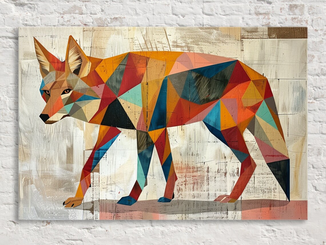Retro Coyote Mid Century Modern Desert Decor Gicle Print On Gallery Wrapped Artist Ready To Hang Available In Extra Large Sizes