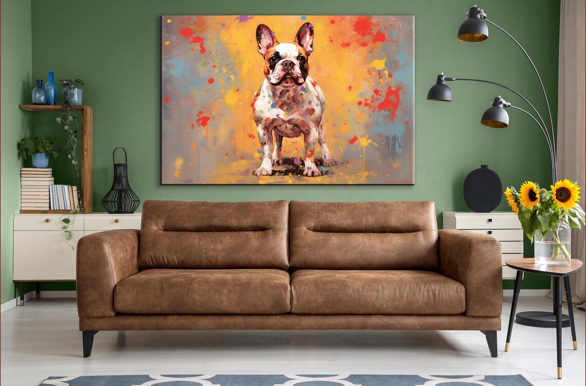 Pied French Bulldog Colorful Paint Splash Modern Dog Art Wall Poster - Image 2