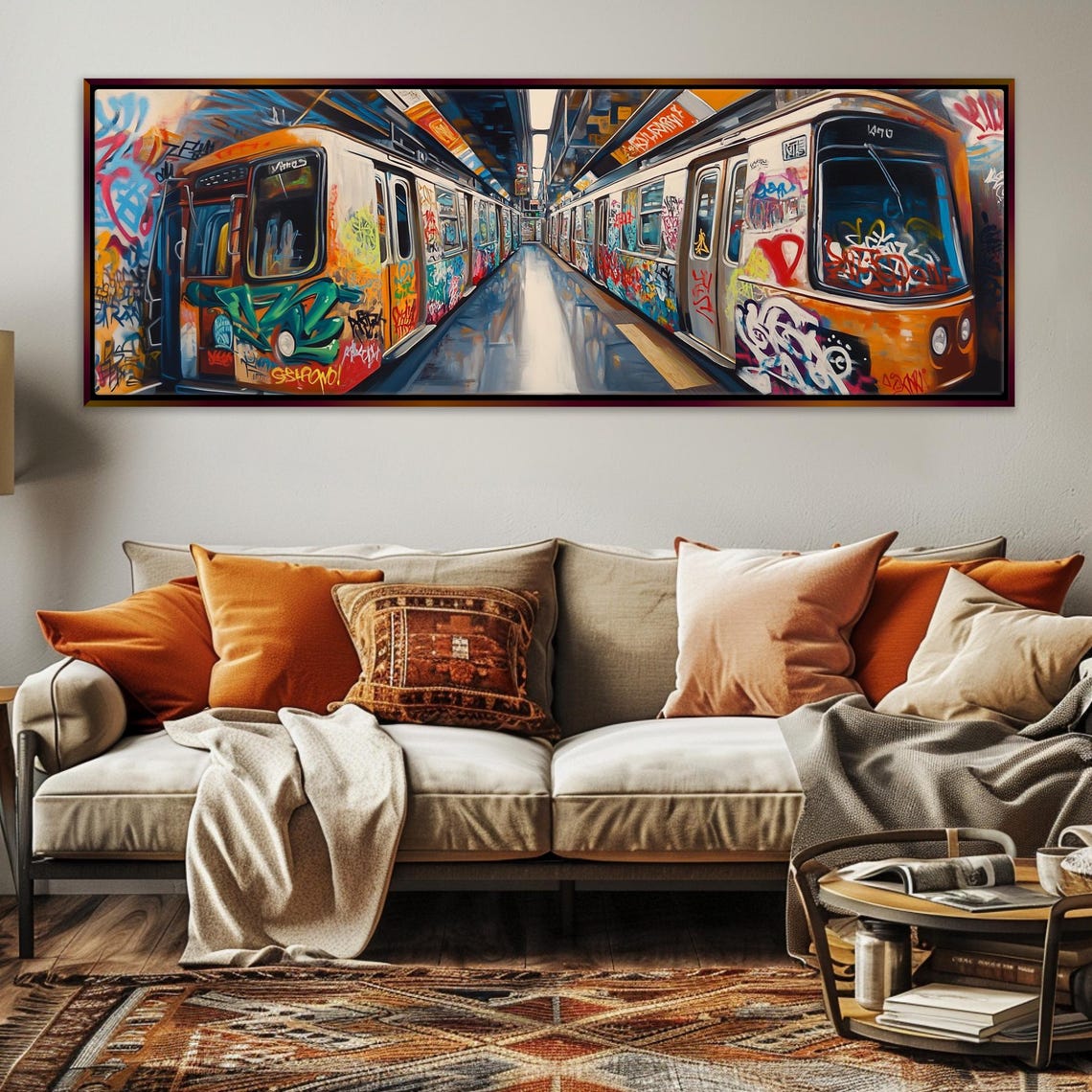 Urban Graffiti On Subway Train Street Art Framed Unframed Long Horizontal Gallery Wrapped Ready To Hang Extra Large Wall Art - Image 3
