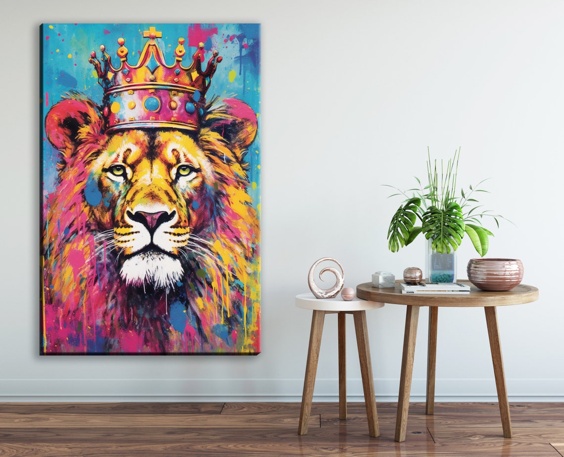 Regal Lion Wearing Crown Pop Art Colorful King of Jungle Poster - Image 2