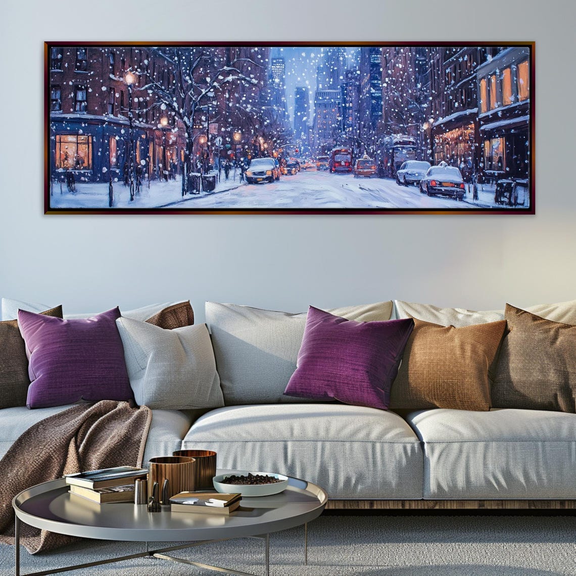Snow Covered New York City Panoramic Scene Framed Unframed Long Horizontal Gallery Wrapped Ready To Hang Extra Large Wall Art - Image 5