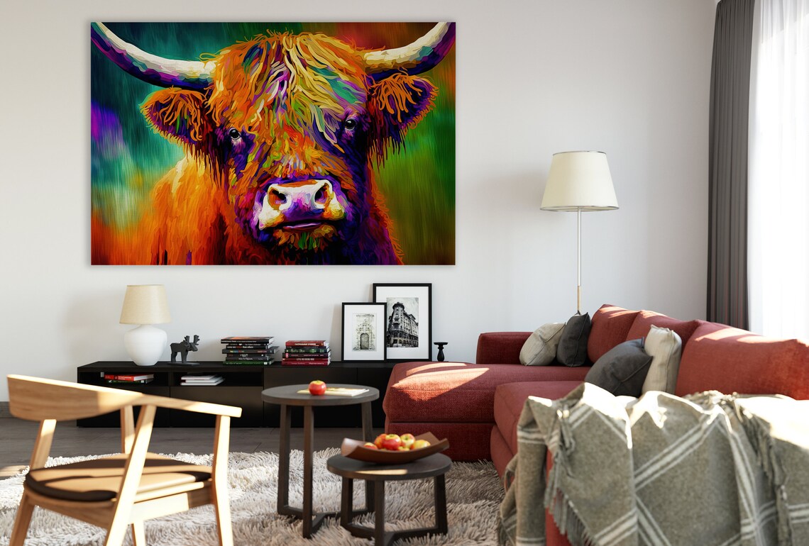 Highland Cow Colorful Farmhouse Wall Art Print - Image 3