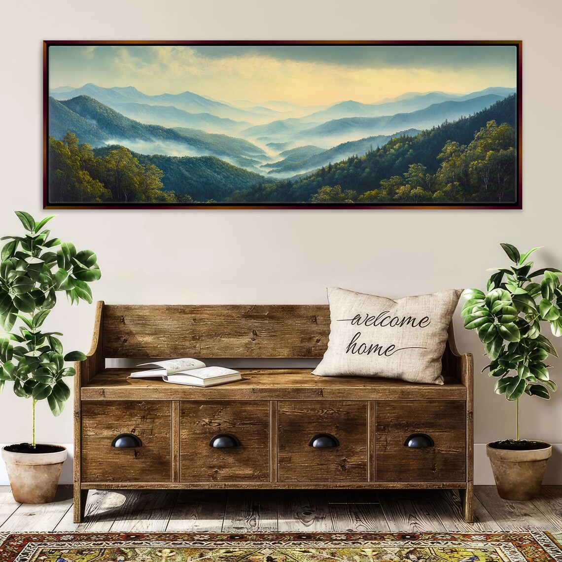 Panoramic Smoky Mountains Wall Art Framed Or Unframed Long Horizontal Gallery Wrapped Gicle Ready To Hang Extra Large Wall Art