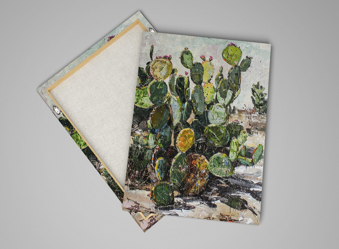 Prickly Pear Cactus Desert Garden Impasto Oil Painting Wall Art - Image 3