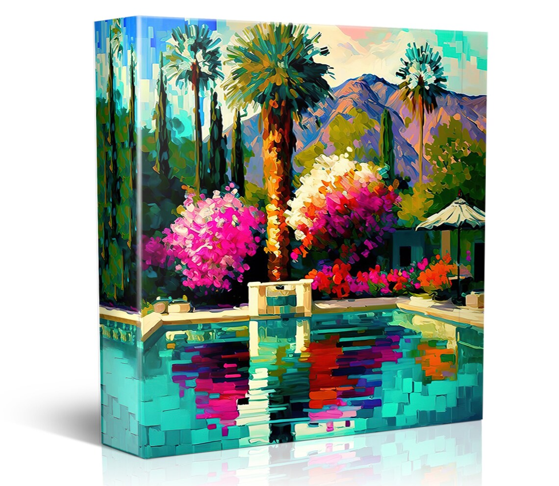 Palm Springs Pool Scene, Colorful Painting Print - Image 4